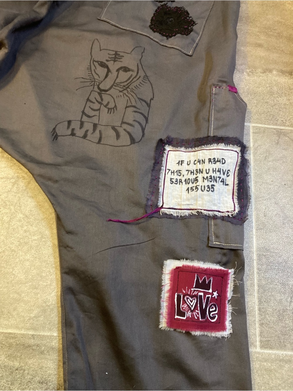 “Clochard de Luxe “ Gray Patchwork Overalls with Black Accents - Picture 10 of 11